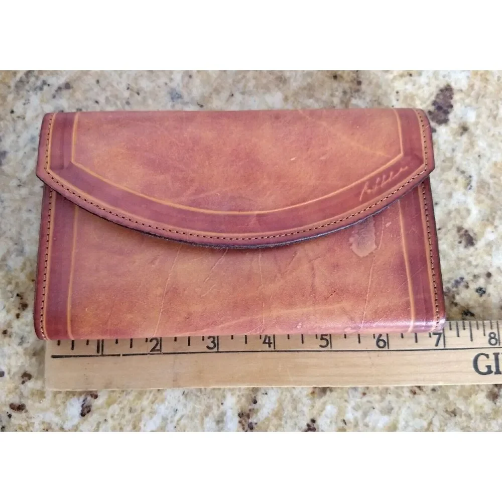 SWIB Top Grain Leather Check Book Wallet Clutch Rustic Snap Close USA Vintage‎